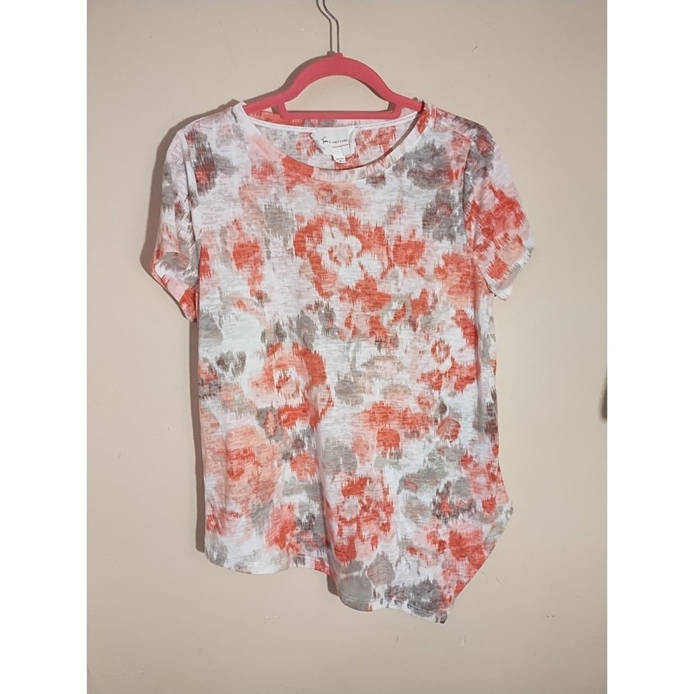 Two By Vince Camuto Floral Lace Front T-Shirt Rhinestone Accent Top Medium